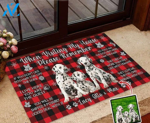 When Visiting My House Christmas Personalized Upload Photo Funny Doormat Gift For Dog Lovers Home Decor Warm House Gift Welcome Mat