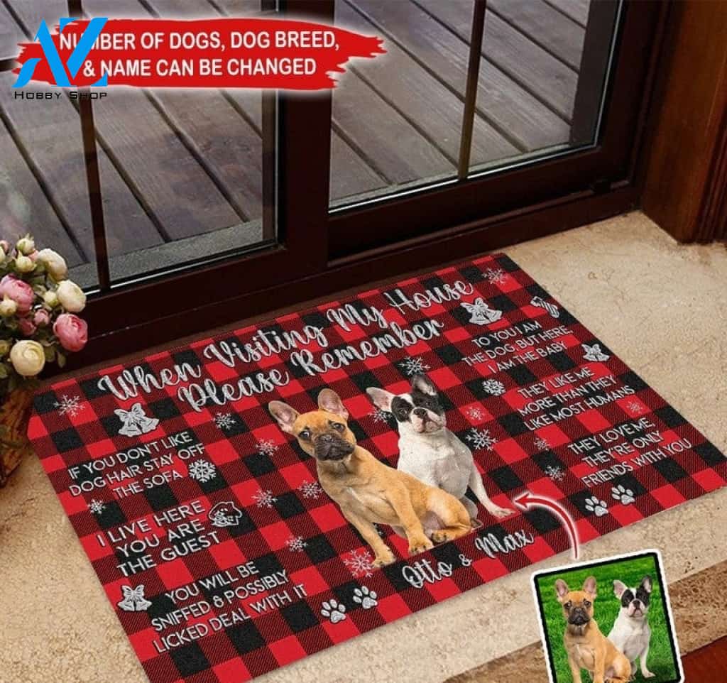 When Visiting My House Christmas Personalized Upload Photo Funny Doormat Gift For Dog Lovers Home Decor Warm House Gift Welcome Mat