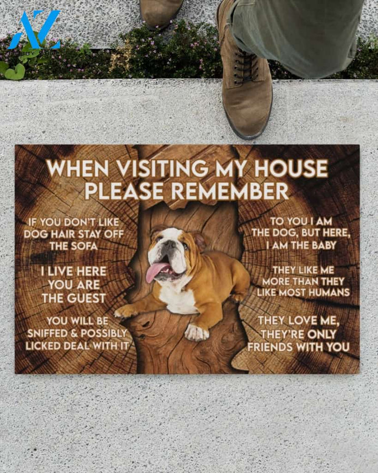 When Visiting My House Please Remember - Bulldog Doormat Welcome Mat Housewarming Gift Home Decor Funny Doormat Gift Idea For Dog Lovers