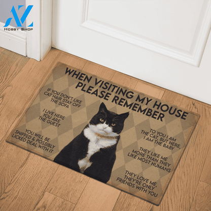 WHEN VISITING MY HOUSE PLEASE REMEMBER Cat Indoor And Outdoor Doormat Warm House Gift Welcome Mat Gift For Cat Lovers