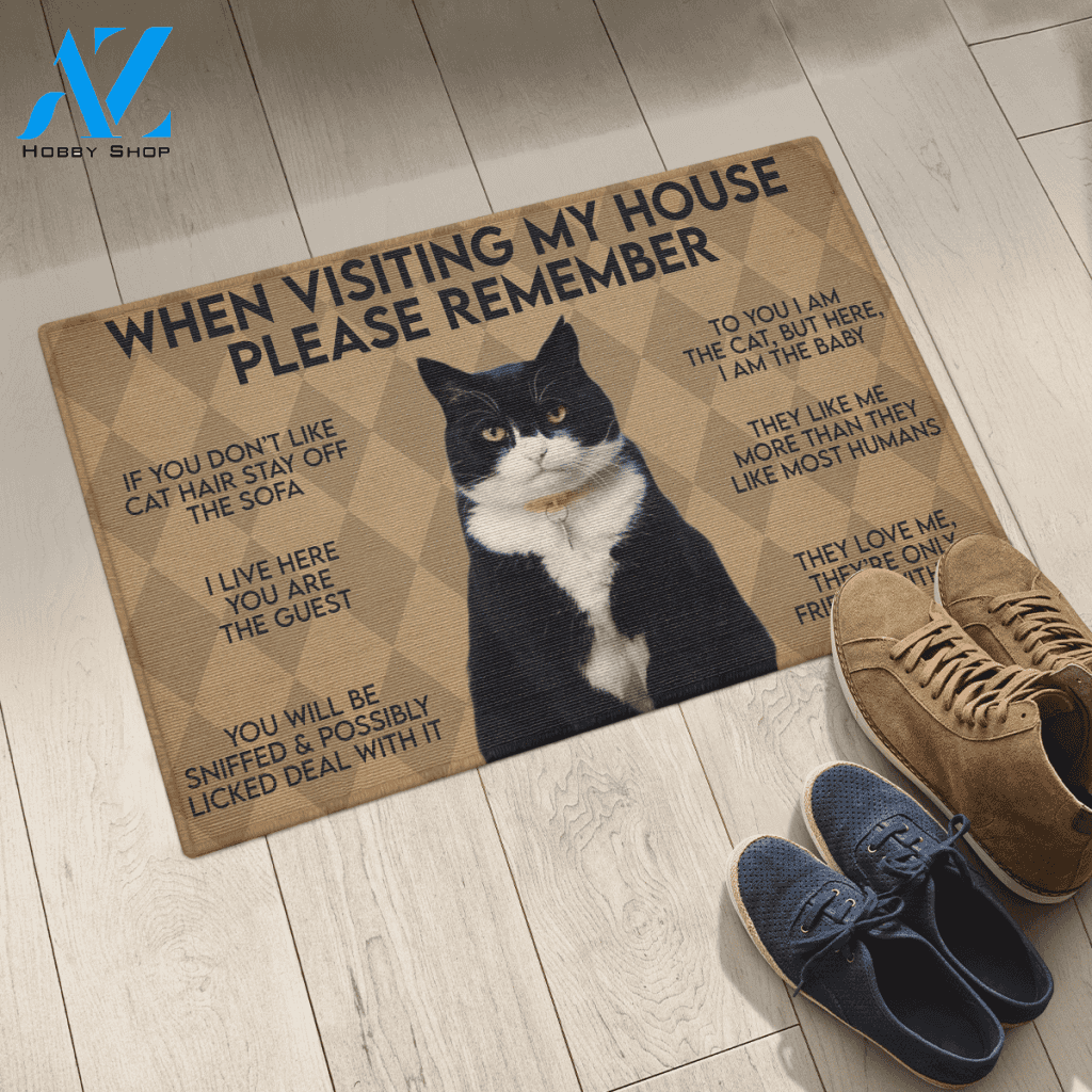 WHEN VISITING MY HOUSE PLEASE REMEMBER Cat Indoor And Outdoor Doormat Warm House Gift Welcome Mat Gift For Cat Lovers