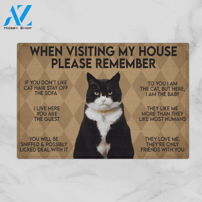 WHEN VISITING MY HOUSE PLEASE REMEMBER Cat Indoor And Outdoor Doormat Warm House Gift Welcome Mat Gift For Cat Lovers