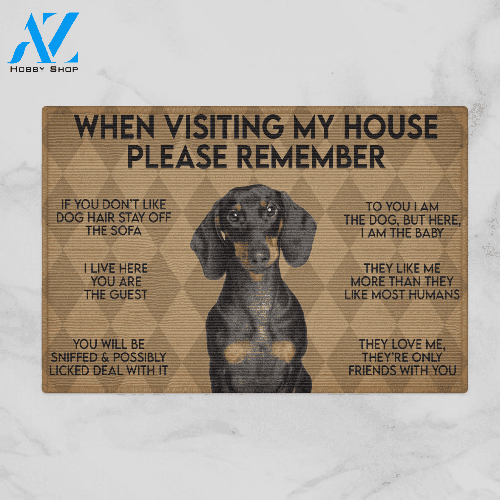 WHEN VISITING MY HOUSE PLEASE REMEMBER DACHSHUND DOG Indoor And Outdoor Doormat Warm House Gift Welcome Mat Gift For Dachshund Lovers