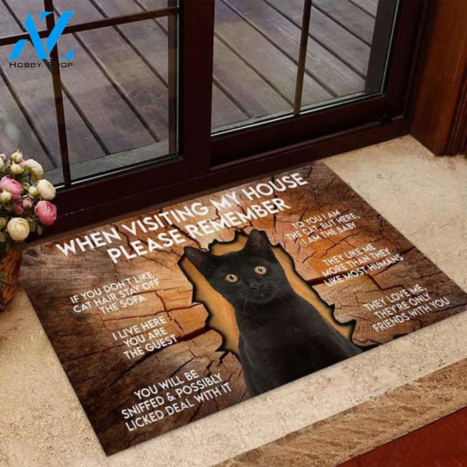 When Visiting My House Please Remember, Funny Cat Mat, Cat Owner Gift, Funny Cat Love Quotes, Gift For Cat Lover, Outdoor Welcome Doormats