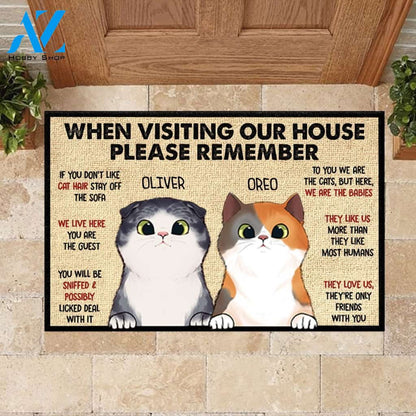 When Visiting My House Please Remember - Funny Personalized Cat Doormat | Welcome Mat | House Warming Gift