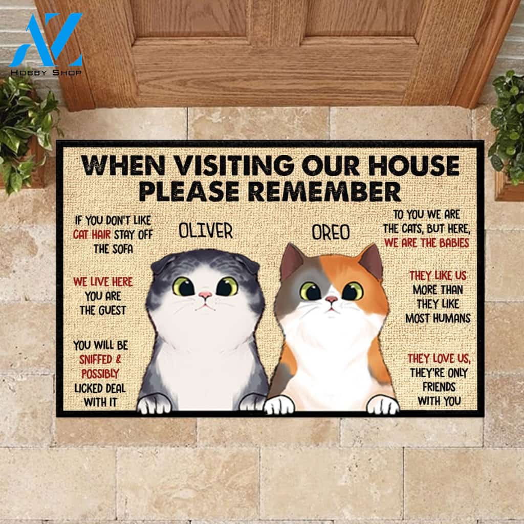 When Visiting My House Please Remember - Funny Personalized Cat Doormat | WELCOME MAT | HOUSE WARMING GIFT