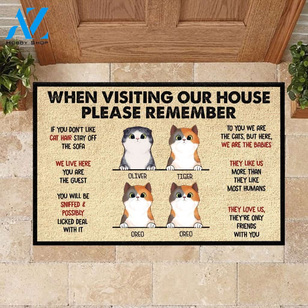 When Visiting My House Please Remember - Funny Personalized Cat Doormat | Welcome Mat | House Warming Gift
