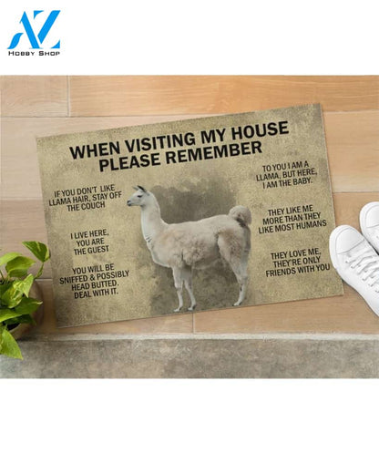 When Visiting My House Please Remember - Llama Indoor And Outdoor Doormat Gift For Llama Lovers Birthday Gift Decor Warm House Gift Welcome Mat