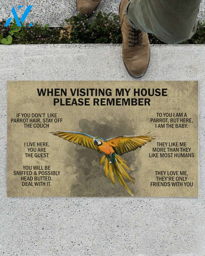 When Visiting My House Please Remember - Parrot Indoor And Outdoor Doormat Gift For Parrot Lovers Birthday Gift Decor Warm House Gift Welcome Mat