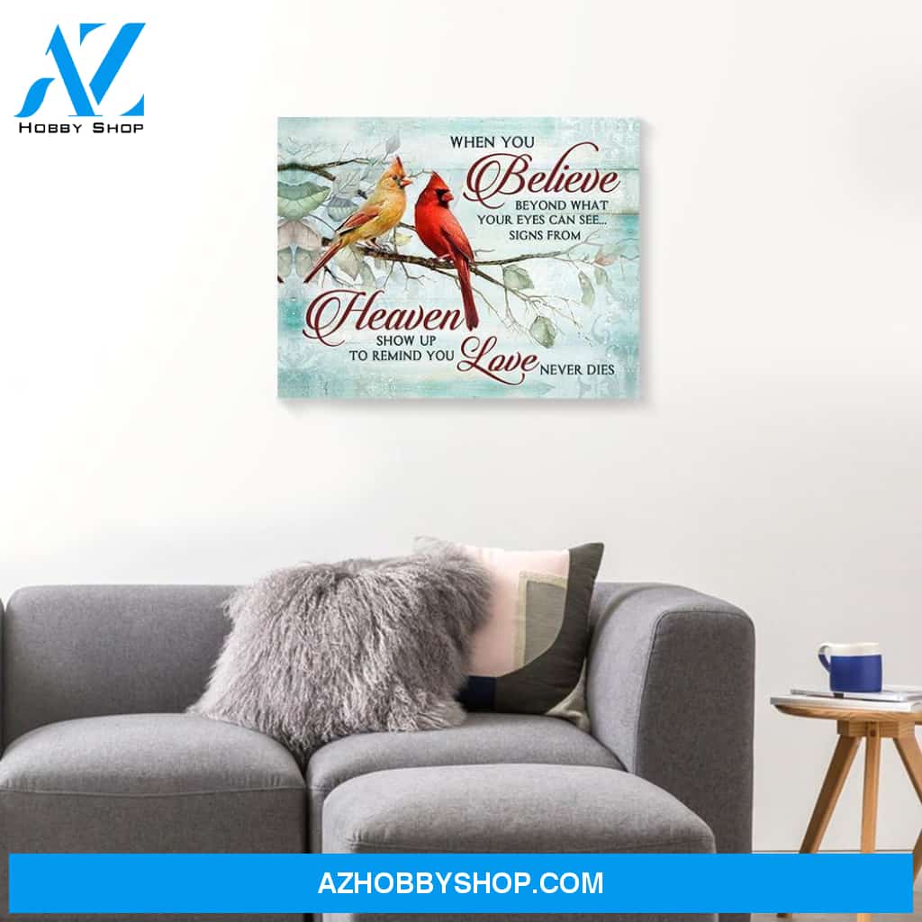 When You Believe Love Never Die Cardinal Christmas Canvas Wall Art