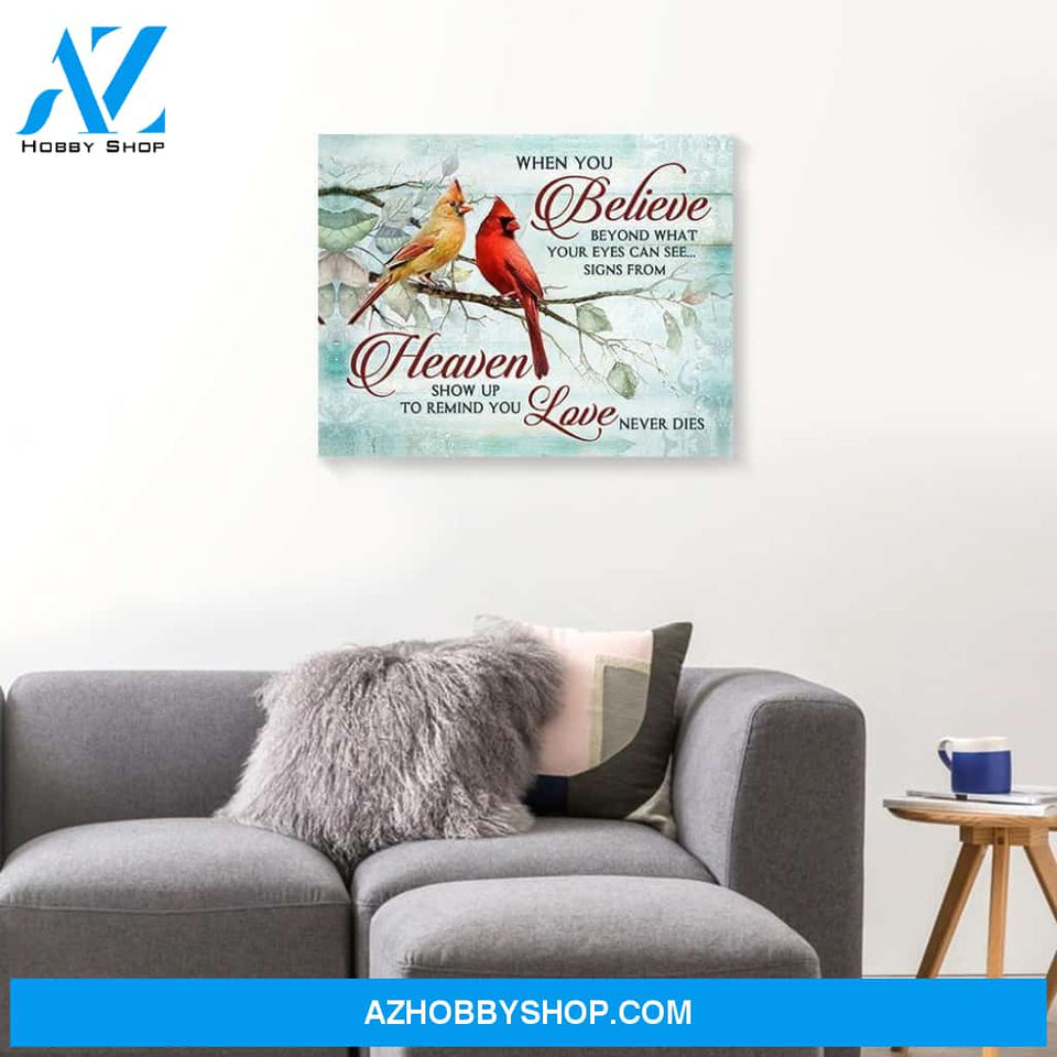 When You Believe Love Never Die Cardinal Christmas Canvas Wall Art