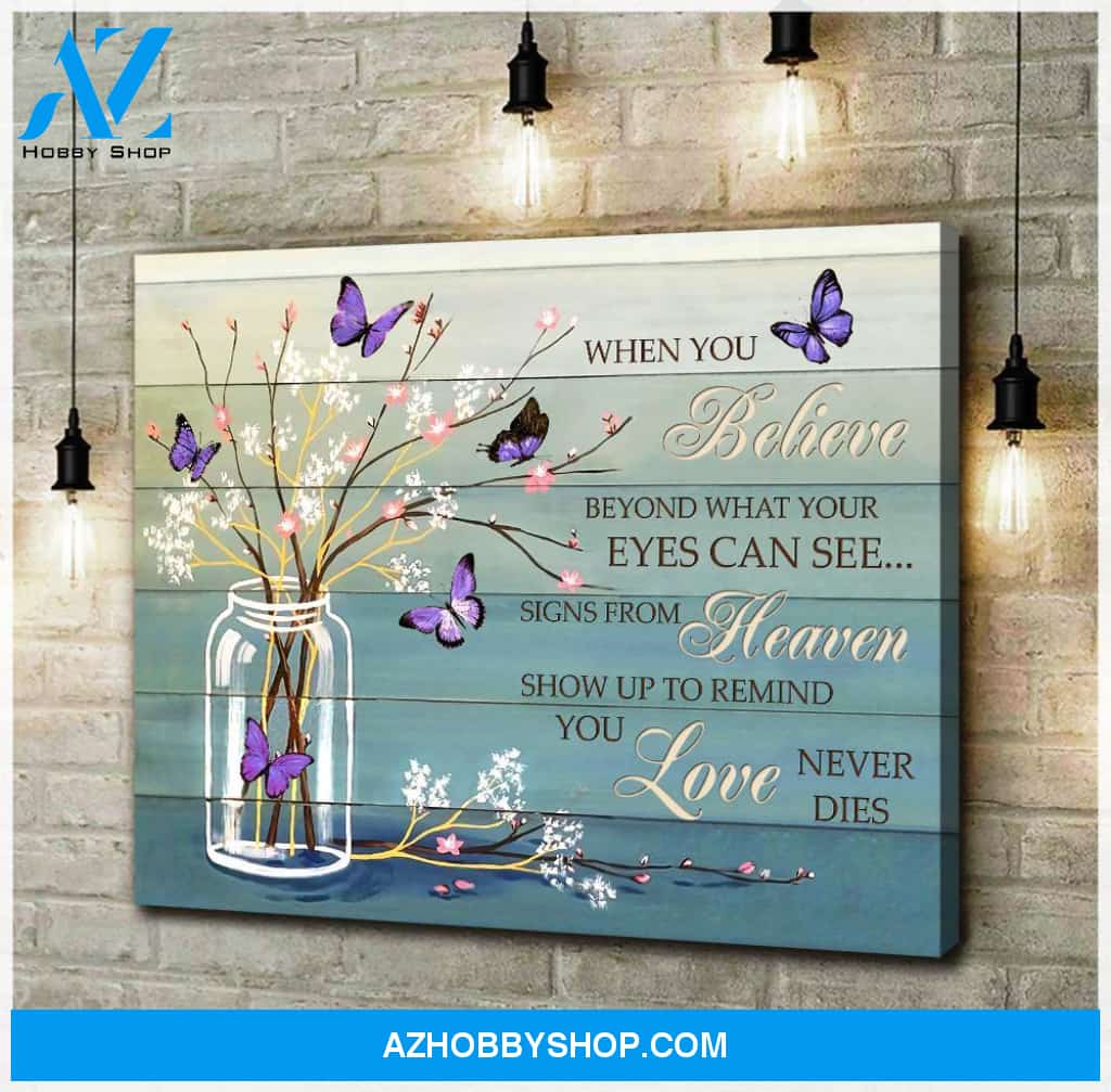 When You Believe Purple Butterfly Wall Art Canvas