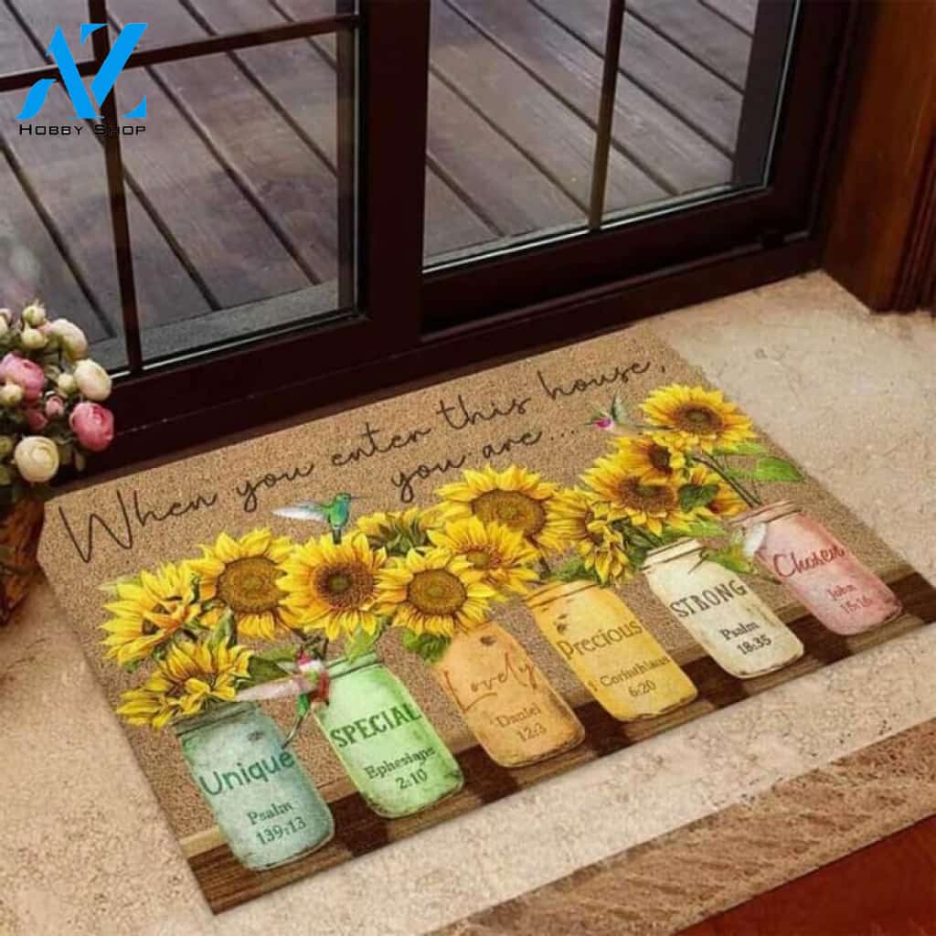 When You Enter This House You Are Sunflower Coir Pattern Print Doormat | Welcome Mat | House Warming Gift