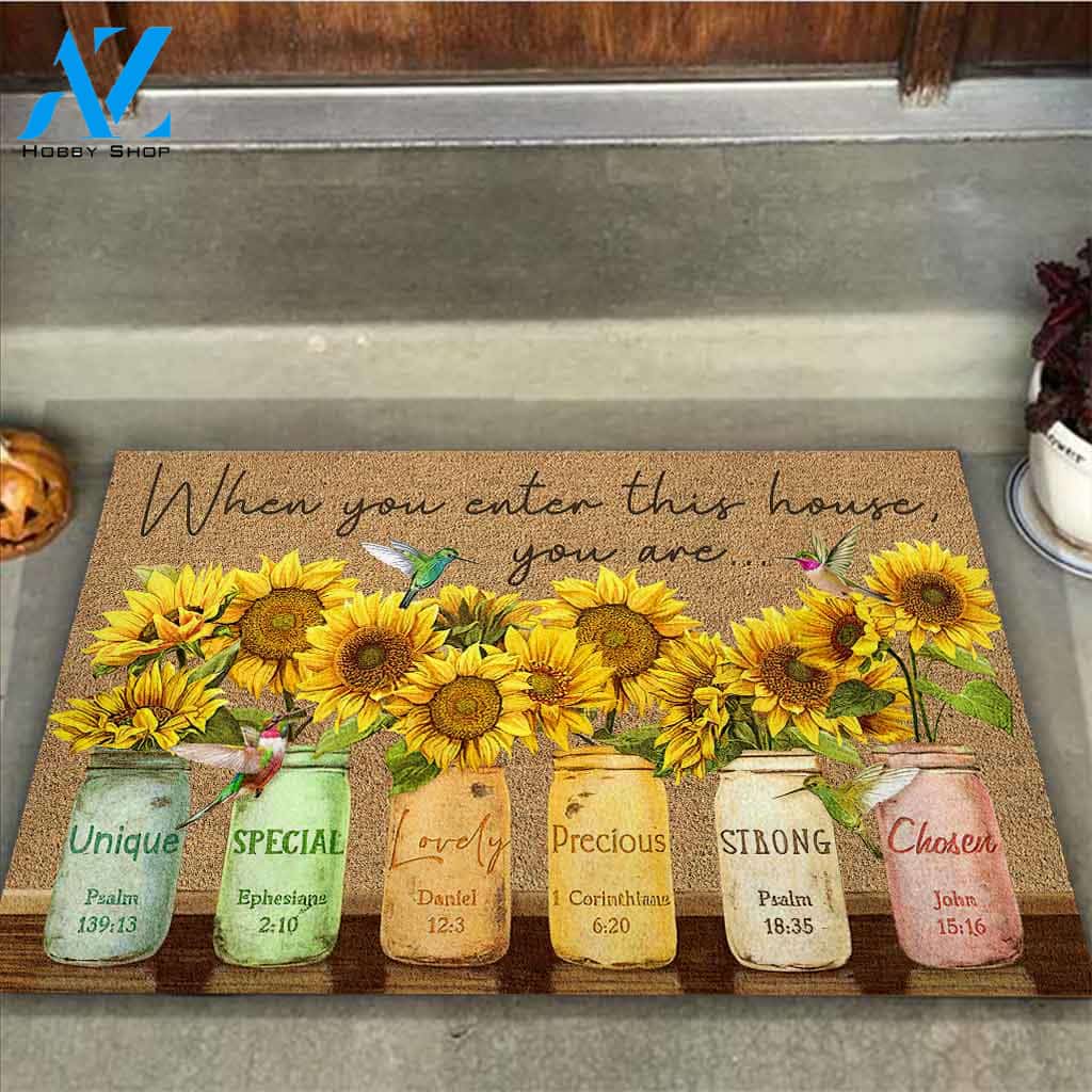 When You Enter This House – Sunflower Easy Clean Welcome DoorMat | Felt And Rubber | 40x60 cm | 45x75 cm | 60x90 cm | Colorful | DO1225