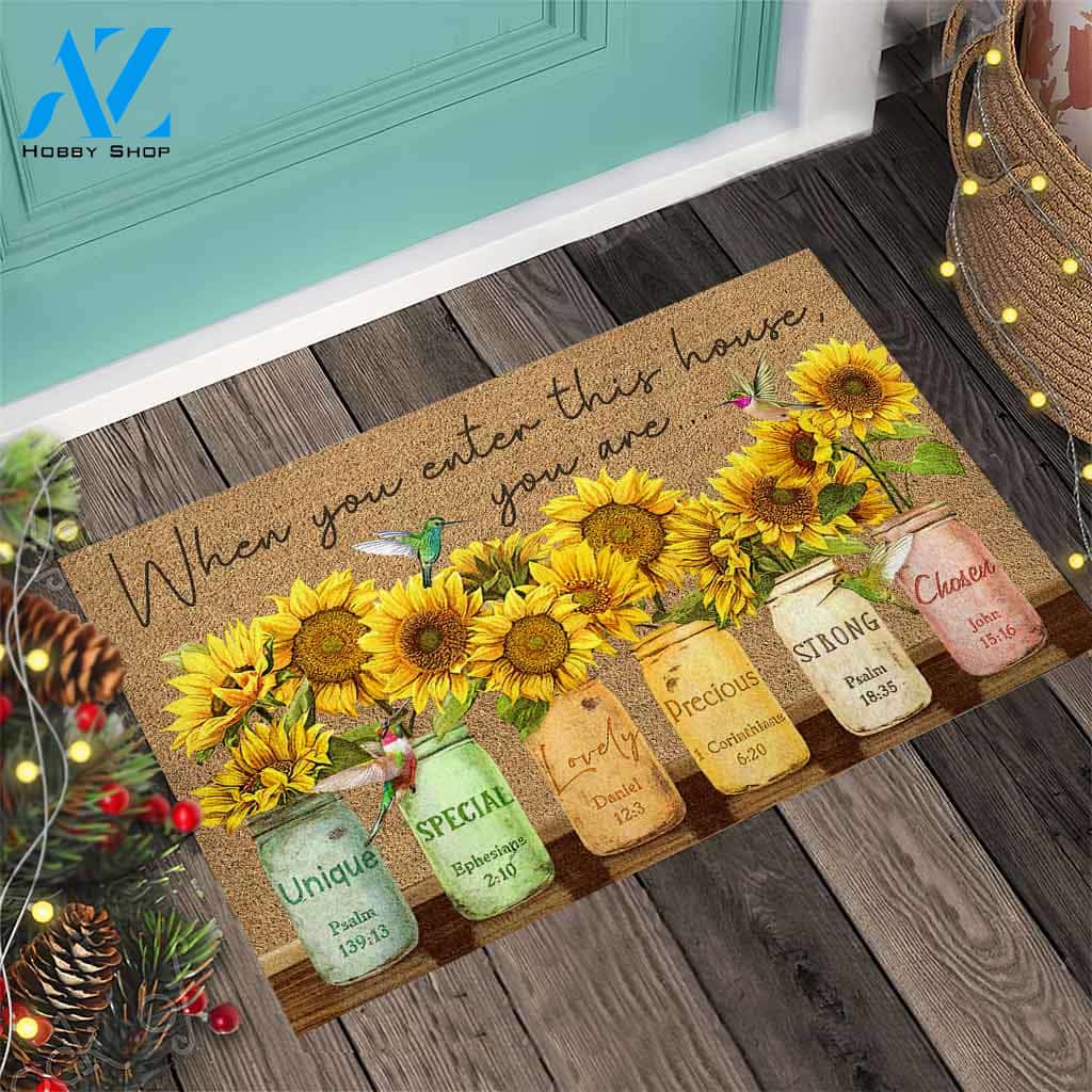 When You Enter This House – Sunflower Easy Clean Welcome DoorMat | Felt And Rubber | 40x60 cm | 45x75 cm | 60x90 cm | Colorful | DO1225
