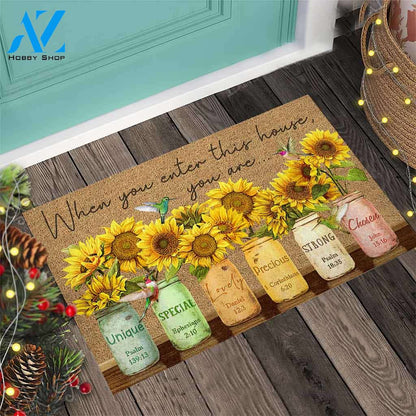 When You Enter This House – Sunflower Easy Clean Welcome DoorMat | Felt And Rubber | 40x60 cm | 45x75 cm | 60x90 cm | Colorful | DO1225