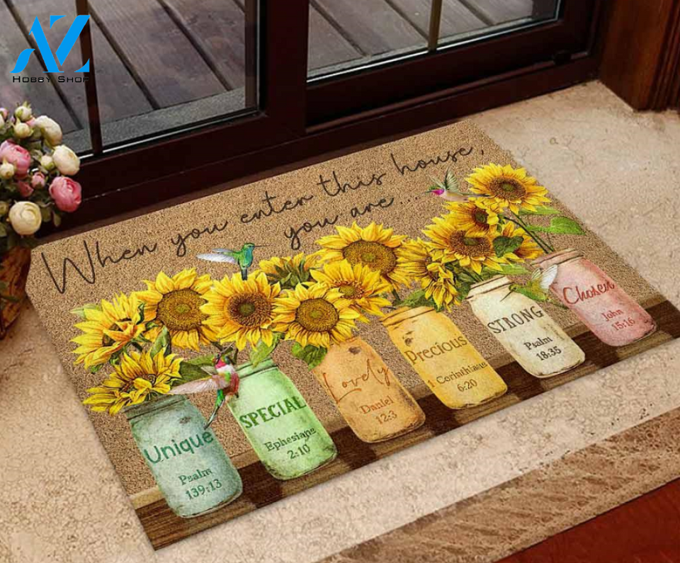 When You Enter This House Sunflower Hummingbird Doormat Gift For Friend Family Birthday Gift Home Decor Warm House Gift Welcome Mat