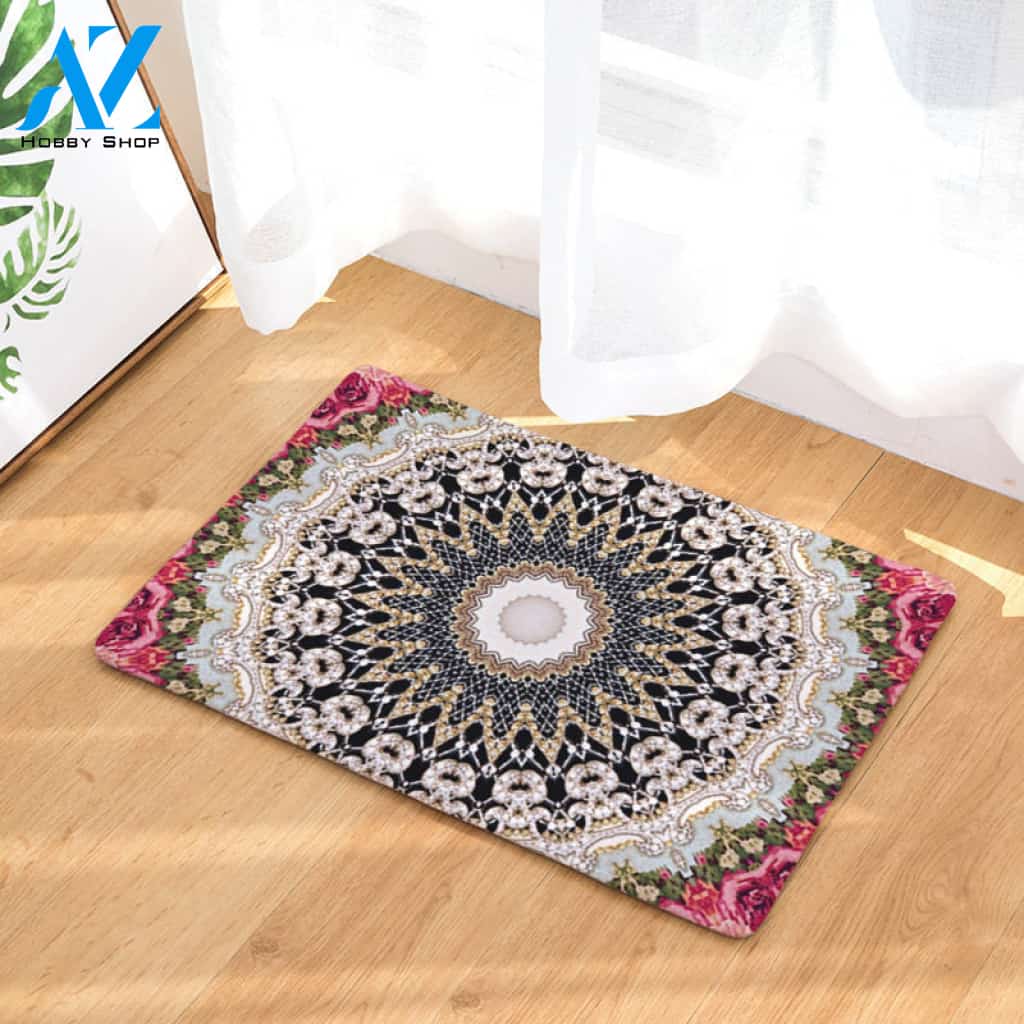 White Abyss Rose Framed Door Mat
