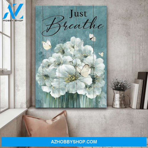 White butterfly with flower - Just breathe - Jesus Portrait Canvas Prints - Wall Art