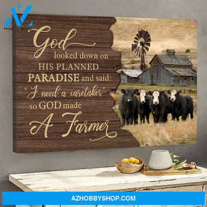 White face angus cattle - God looked down on his planned paradise - Farm Landscape Canvas Print - Wall Art