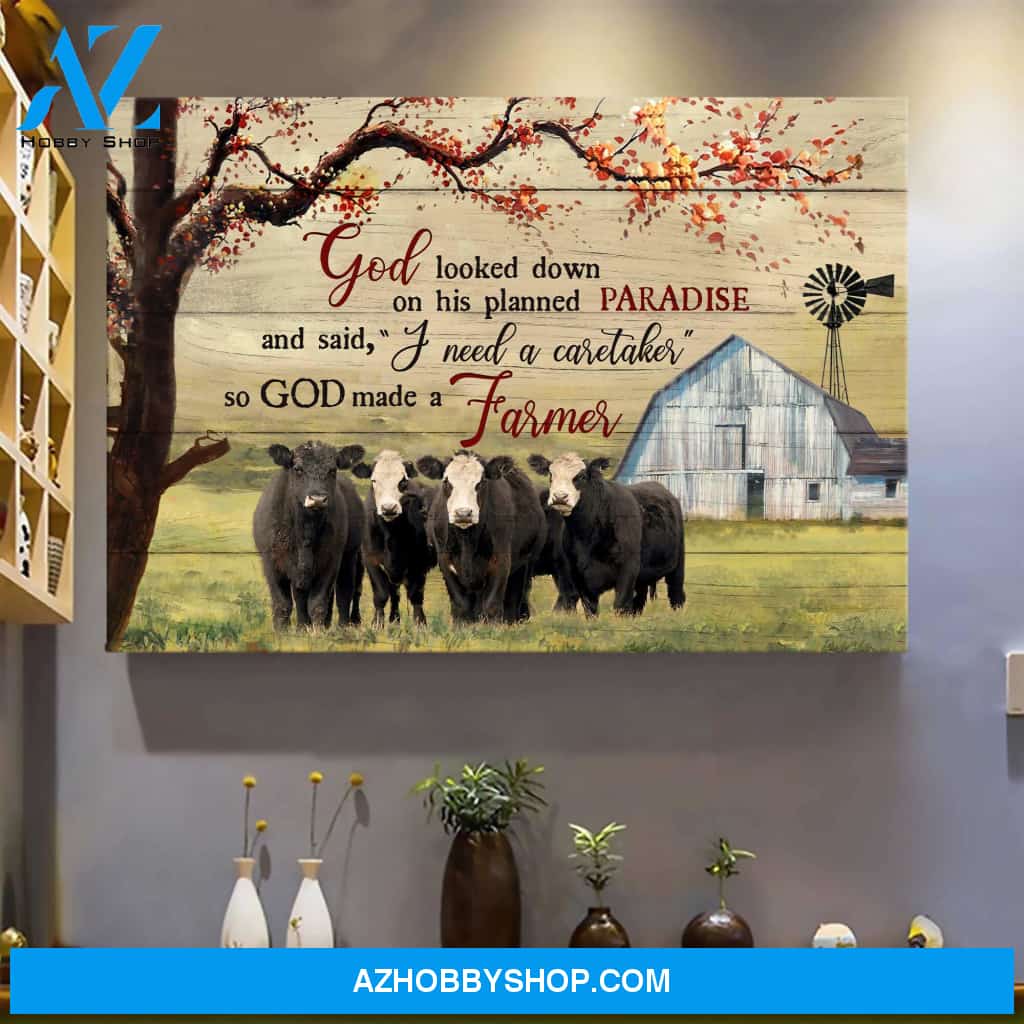 White face angus cows with tranquil farm - God looked down on his planned paradise - Farm Landscape Canvas Prints - Wall Art