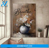 White flower vase with hummingbird - Just breathe - Jesus Portrait Canvas Prints - Wall Art