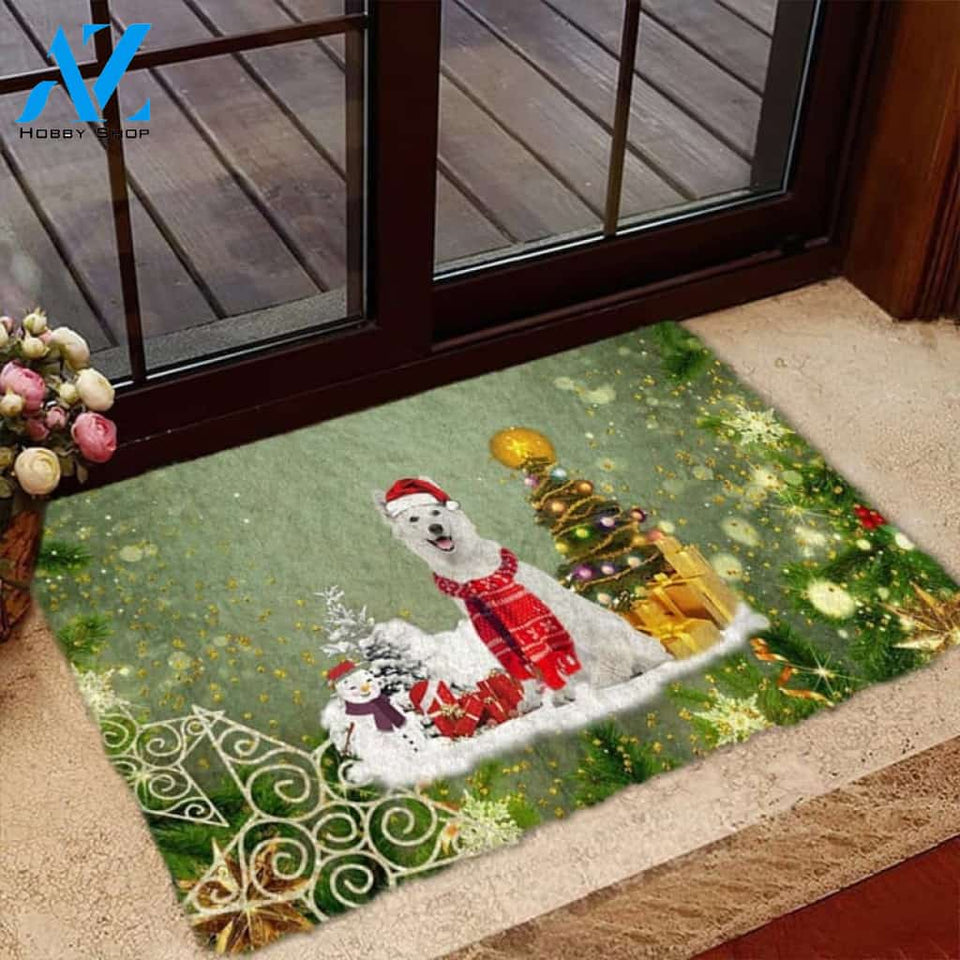 White German Shepherd Merry Christmas Doormat