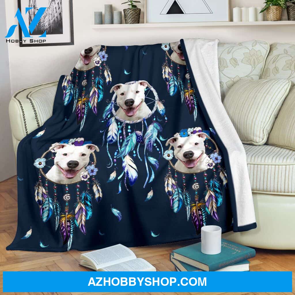 White pitbull dream catcher Fleece Blanket