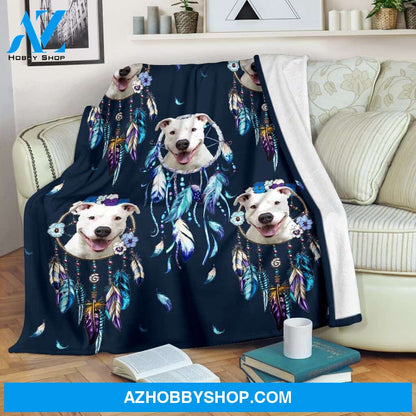 White pitbull dream catcher Fleece Blanket
