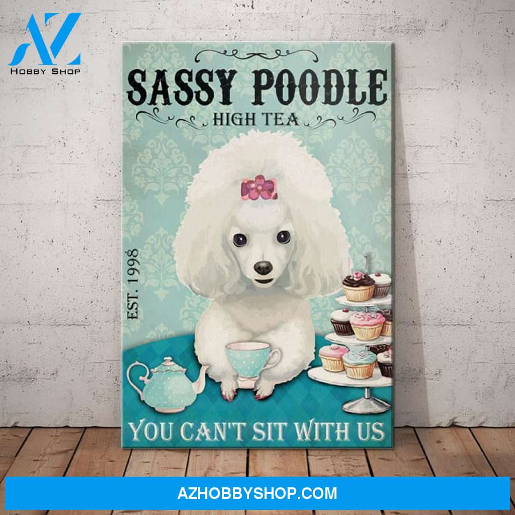 White Poodle Dog High Tea Canvas Wall Art, Wall Decor Visual Art