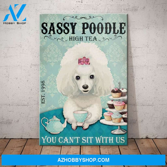 White Poodle Dog High Tea Canvas Wall Art, Wall Decor Visual Art