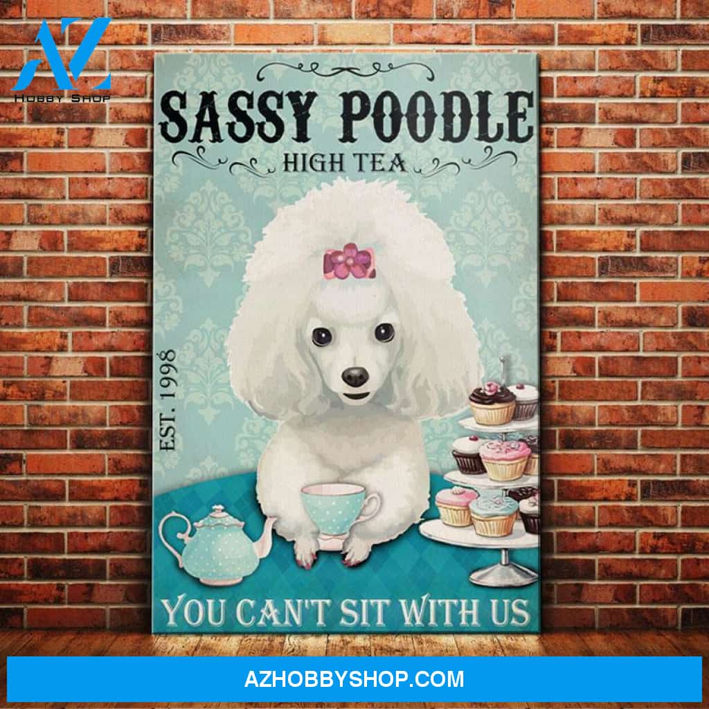 White Poodle Dog High Tea Canvas Wall Art, Wall Decor Visual Art