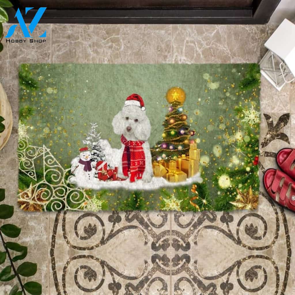 White Poodle Merry Christmas Doormat