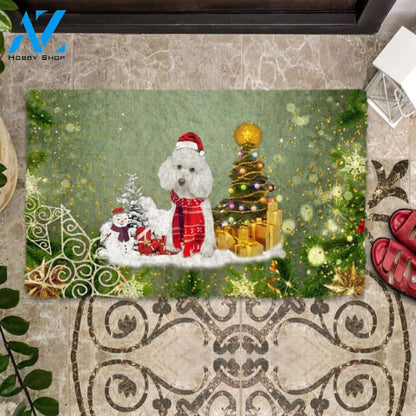 White Poodle Merry Christmas Doormat