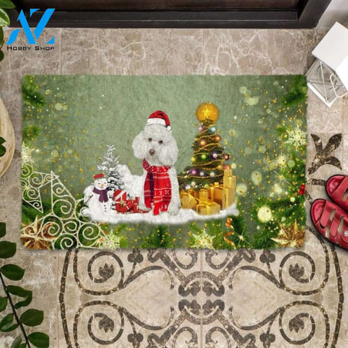 White Poodle Merry Christmas Doormat