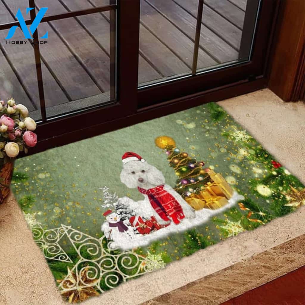 White Poodle Merry Christmas Doormat