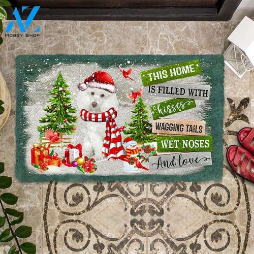 White Poodle This Home Is Filled With Kisses Christmas Dog Doormat