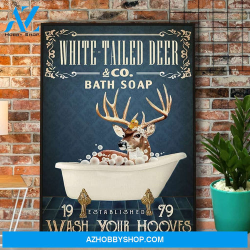 White-Tailed Deer And Bath Soap Company Wash Your Hooves Canvas And Poster, Wall Decor Visual Art