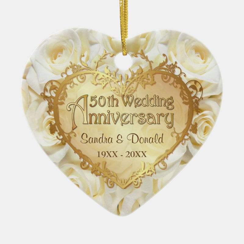 White Rose 50Th Wedding Anniversary Ceramic Ornament