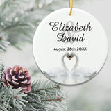 White Swans In Love With Names Wedding Ceramic Ornament