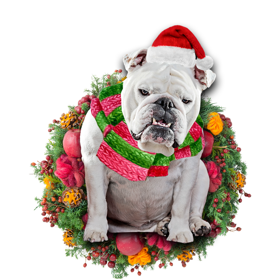 Godmerch- Ornament- White Bulldog Christmas Ornament, Happy Christmas Ornament, Car Ornament