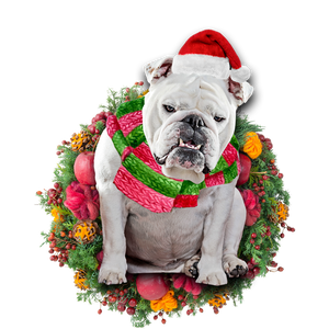 Godmerch- Ornament- White Bulldog Christmas Ornament, Happy Christmas Ornament, Car Ornament