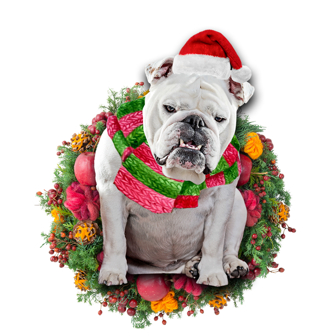 Godmerch- Ornament- White Bulldog Christmas Ornament, Happy Christmas Ornament, Car Ornament