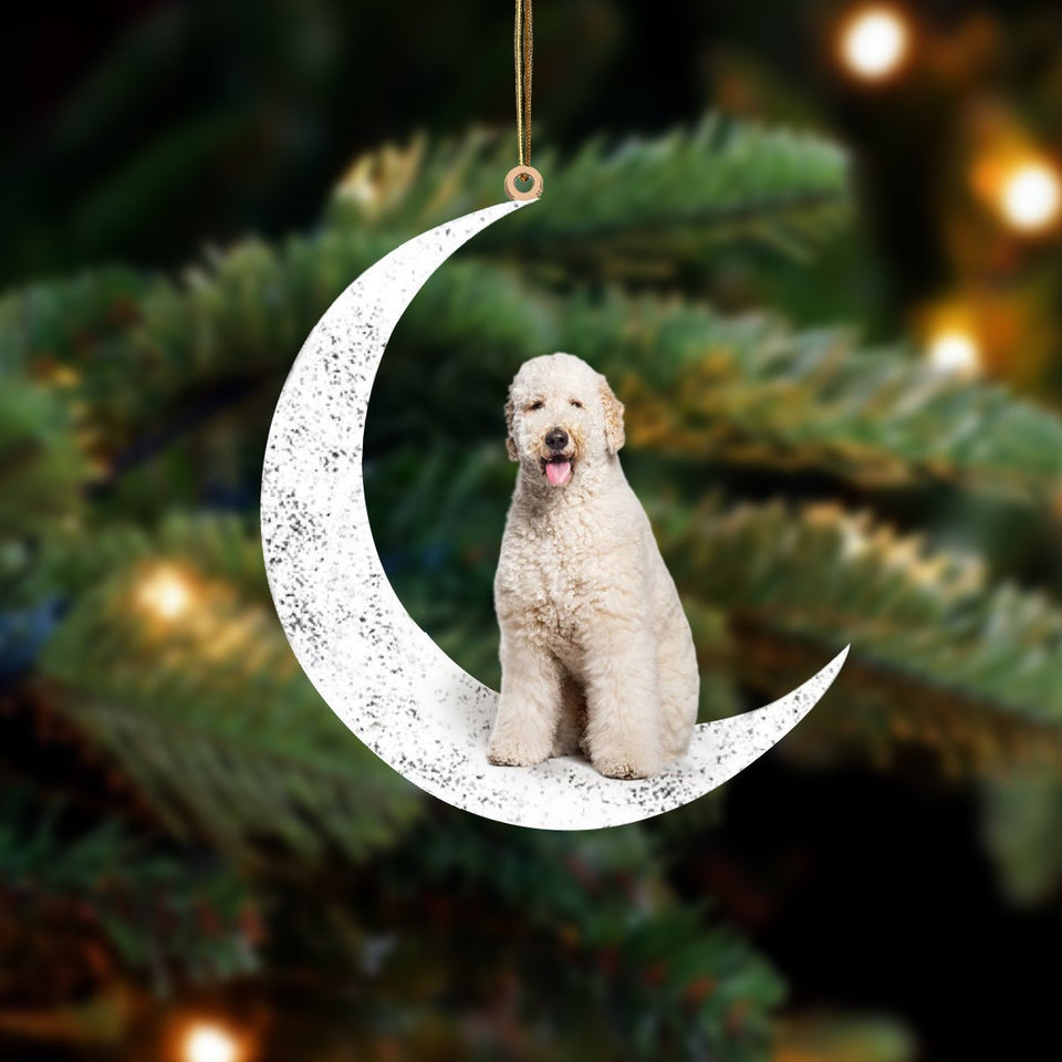 White Labradoodle Sit On The Moon Two Sided Ornament Dog Hanging Christmas Ornament