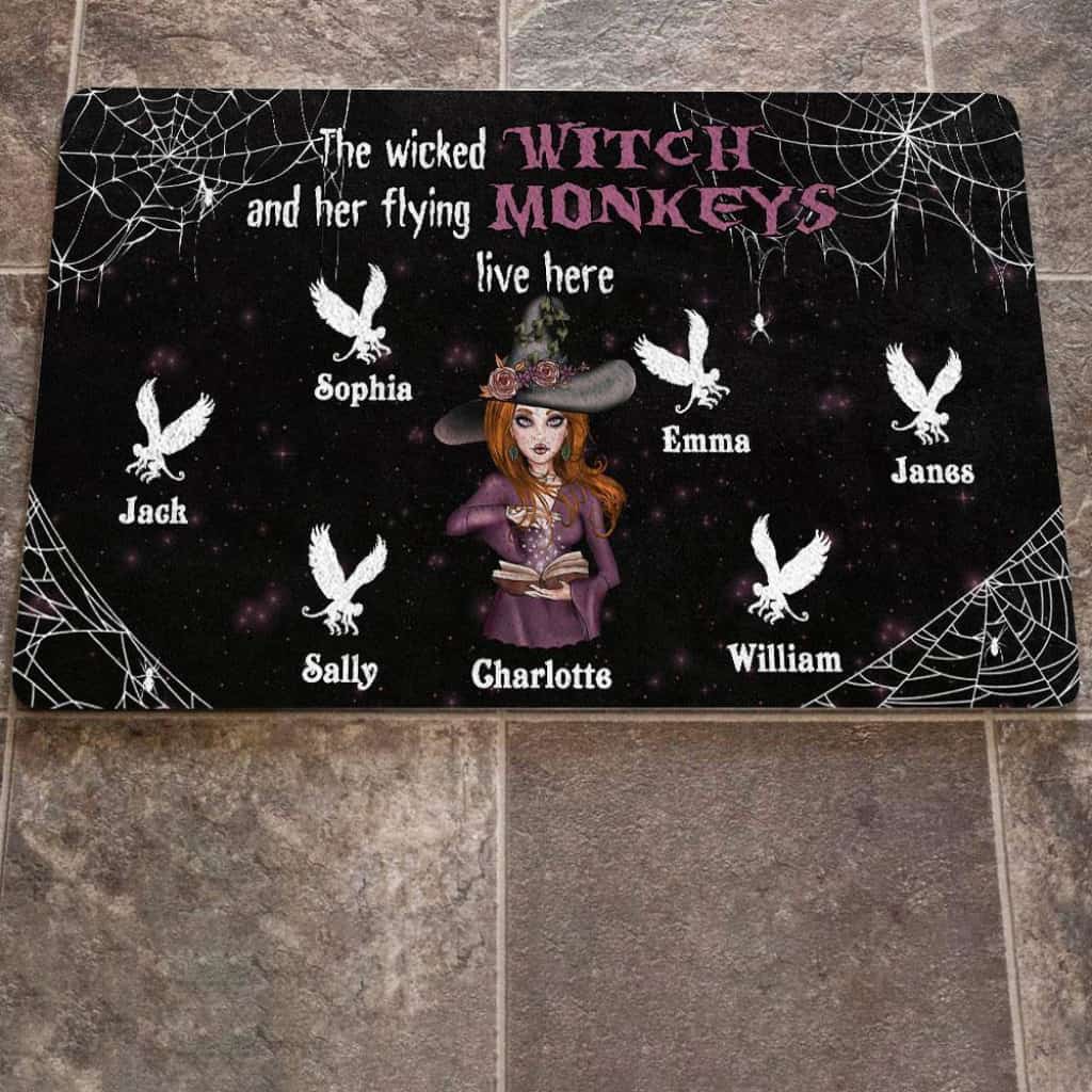 Wicked Witch And Flying Monkeys Personalized Halloween Doormat