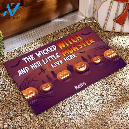 Wicked Witch And Monster Cat/Dog Live Here Halloween - Personalized Doormat