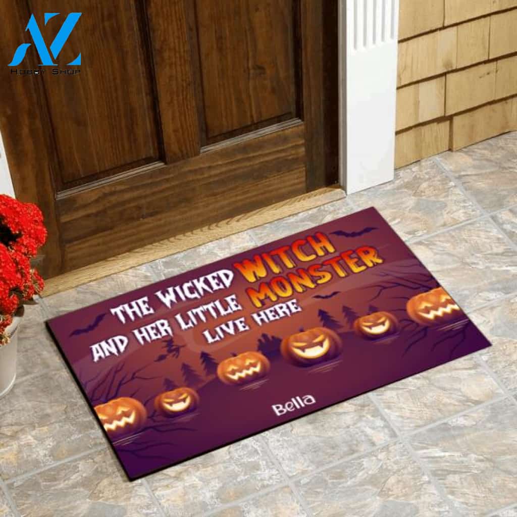 Wicked Witch And Monster Cat/Dog Live Here Halloween - Personalized Doormat