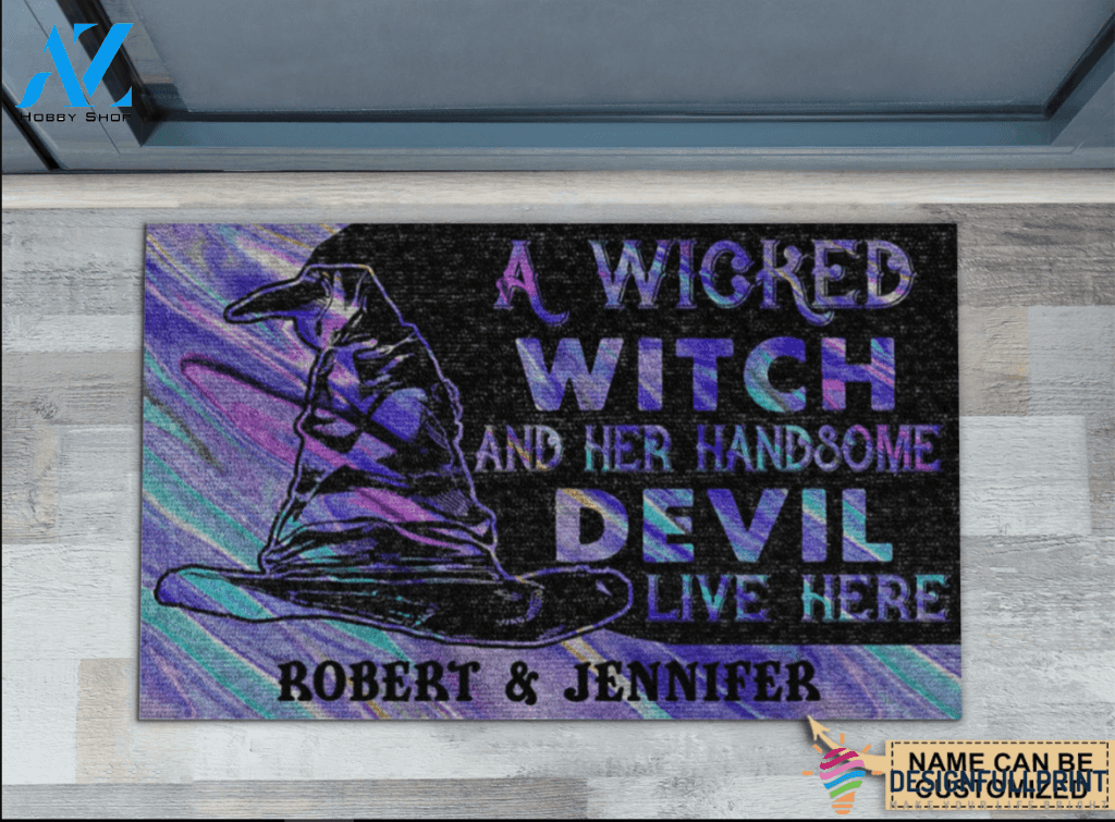Wicked Witch Devil Live Here Doormat LH Gift For Family Memorial Keepsakes Gift For Witch Gift For Couple