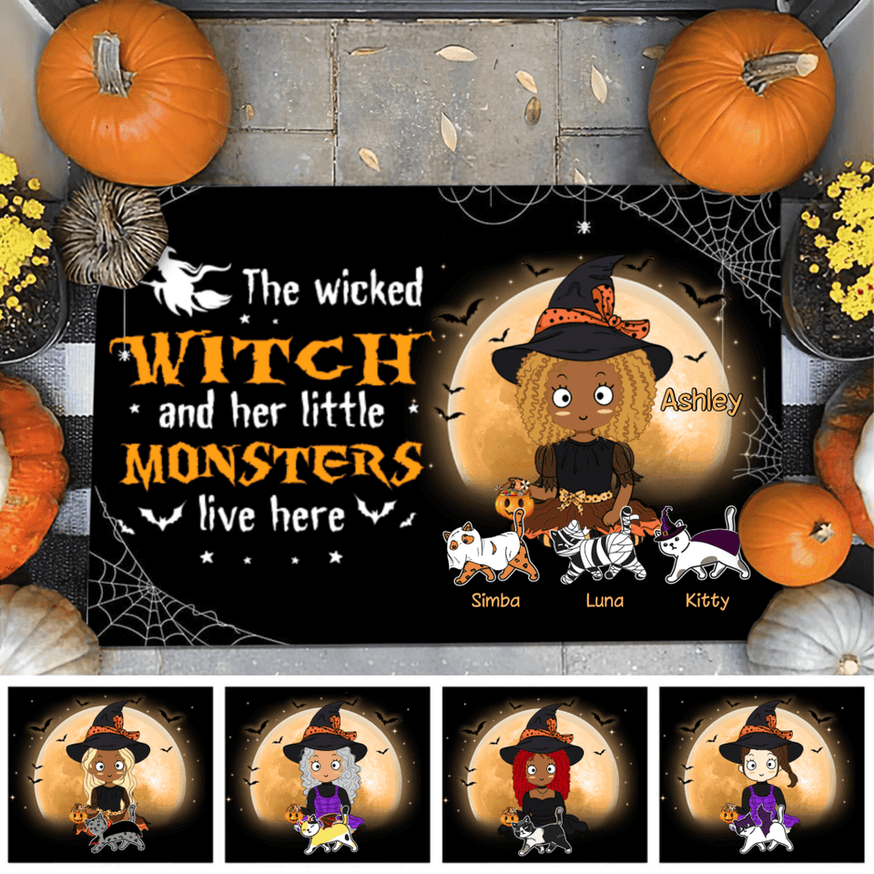 Wicked Witch & Her Monster Cat Chibi Outdoor Indoor Doormat DO0014