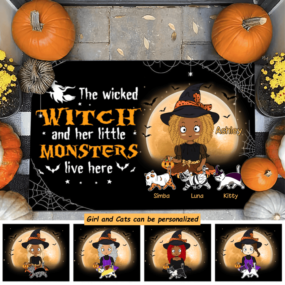 Wicked Witch & Her Monster Cat Chibi Outdoor Indoor Doormat DO0014